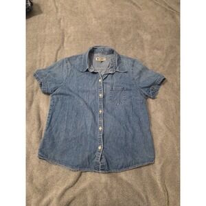 Eddie Bauer 90s 100% Cotton Denim Camp Shirt Short Sleeve Casual Button Down